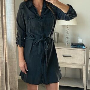 Universal Thread Black Button-Front Tie-Waist Shirt Dress